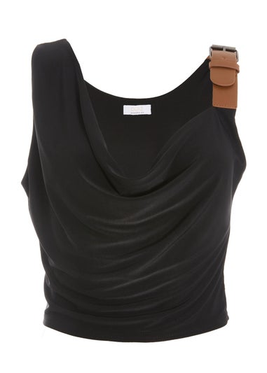 Black Cowl Neck Buckle Detail Top