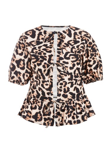 Quiz Brown Leopard Print Tie Top