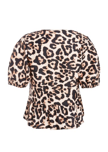 Quiz Brown Leopard Print Tie Top