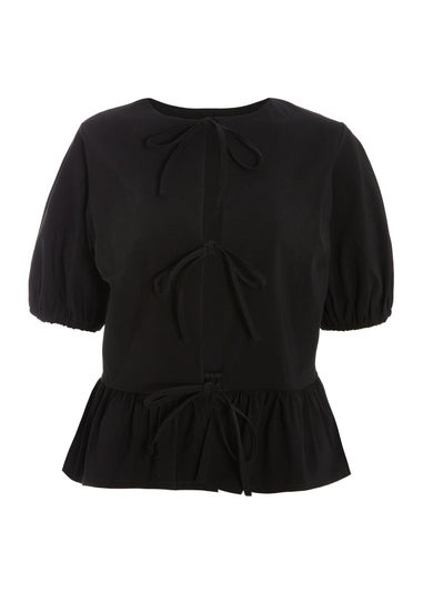 Quiz Black Peplum Tie Top