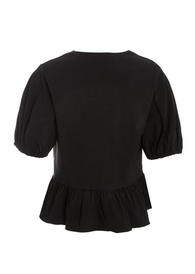 Quiz Black Peplum Tie Top