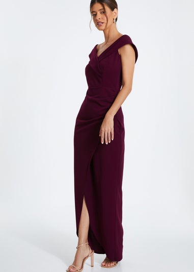 Quiz Purple Bardot Wrap Maxi Dress