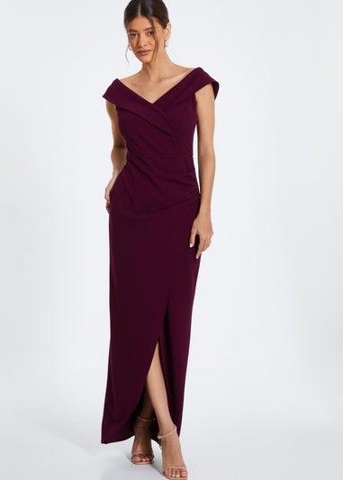 Quiz Purple Bardot Wrap Maxi Dress