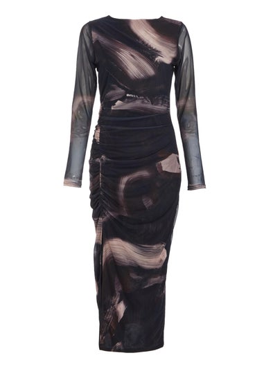 Quiz Black Marble Print Mesh Midaxi Dress