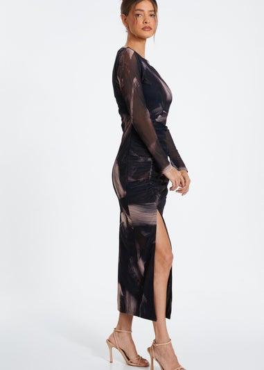 Quiz Black Marble Print Mesh Midaxi Dress