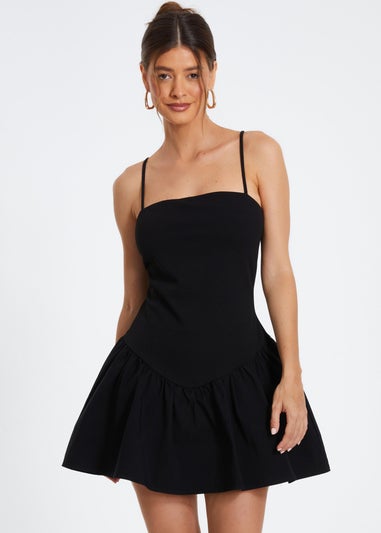 Quiz Black Strappy Puff Ball Skater Dress