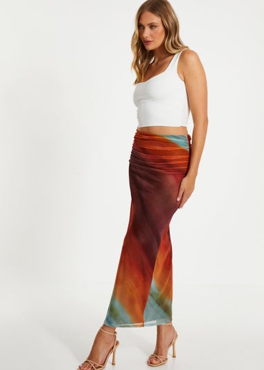 Quiz Brown Ombre Ruched Maxi Skirt