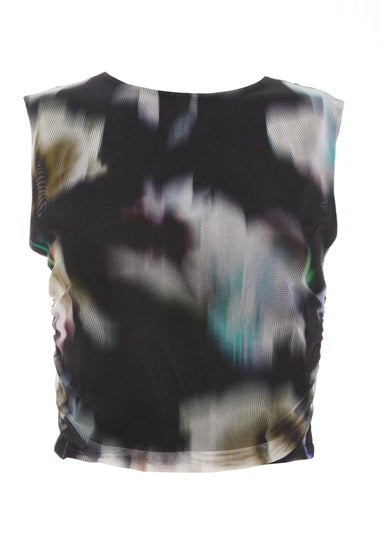 Quiz Black Brushstroke Print Mesh Top