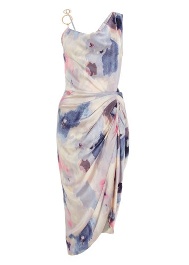 Quiz Multi Satin Marble Print Ruched Midi Dress