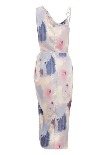 Quiz Multi Satin Marble Print Ruched Midi Dress