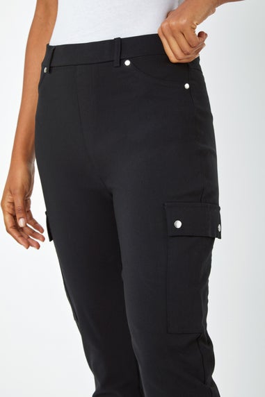 Roman Black Turn Up Stretch Cargo Trousers