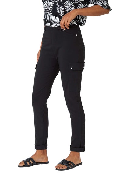 Roman Black Turn Up Stretch Cargo Trousers