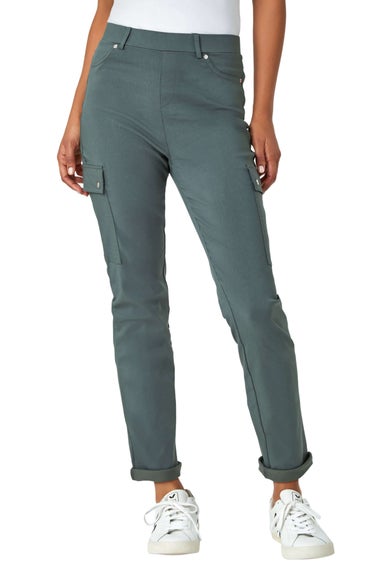 Roman Khaki Turn Up Stretch Cargo Trousers