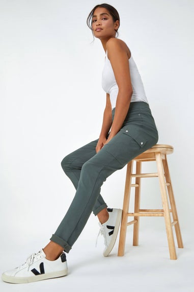 Roman Khaki Turn Up Stretch Cargo Trousers