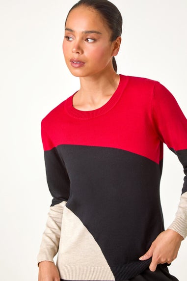 Roman Petite Red Petite Colour Block Stripe Knit Jumper