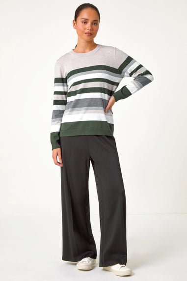 Roman Petite Khaki Petite Stripe Print Knit Jumper