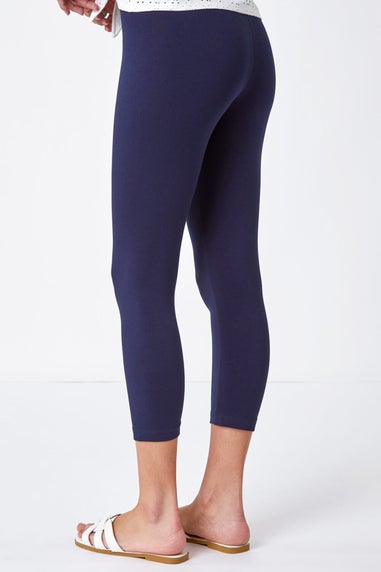 Roman Navy Elastic Waist Stretch Cropped Leggings