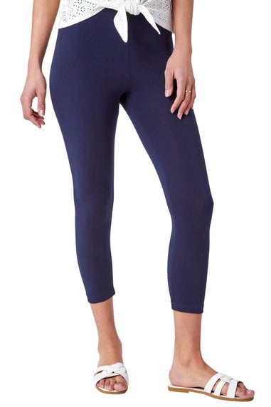 Roman Navy Elastic Waist Stretch Cropped Leggings