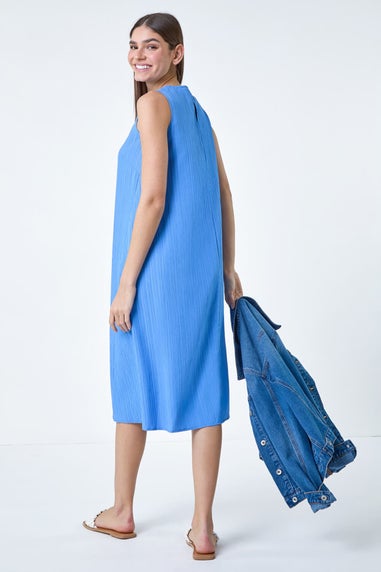 Roman Light Blue Textured Sleeveless Midi Dress