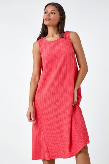 Roman Coral Textured Sleeveless Midi Dress