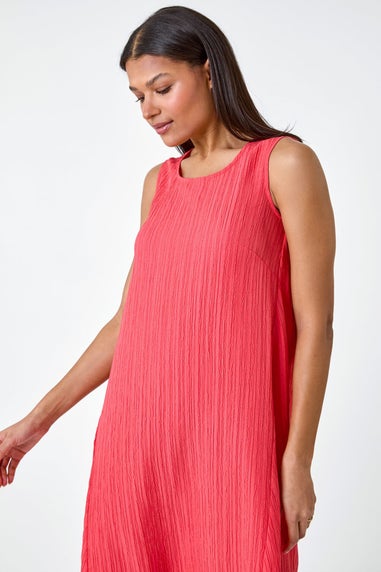 Roman Coral Textured Sleeveless Midi Dress