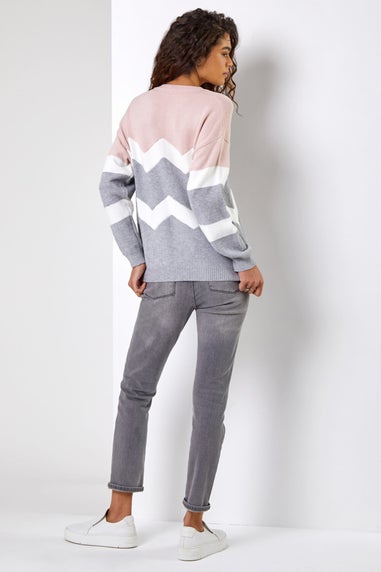 Roman Pink Zig Zag Contrast Jumper