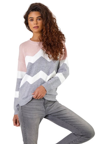 Roman Pink Zig Zag Contrast Jumper