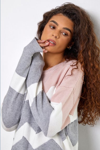 Roman Pink Zig Zag Contrast Jumper