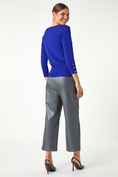 Roman Royal Blue Diamante Button Scallop Edge Jumper