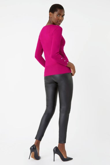 Roman Fuchsia Diamante Button Scallop Edge Jumper