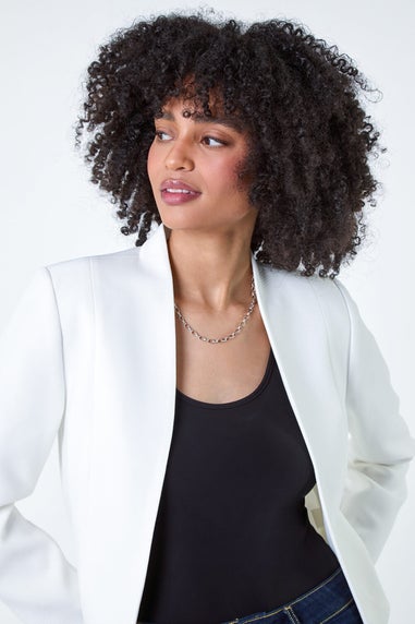 Roman Ivory Textured High Neck Jacket