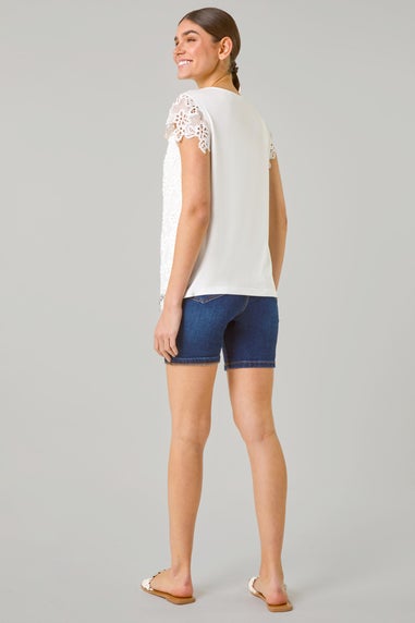 Roman Ivory Floral Lace Sleeveless Top