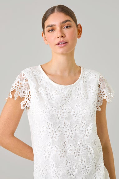 Roman Ivory Floral Lace Sleeveless Top