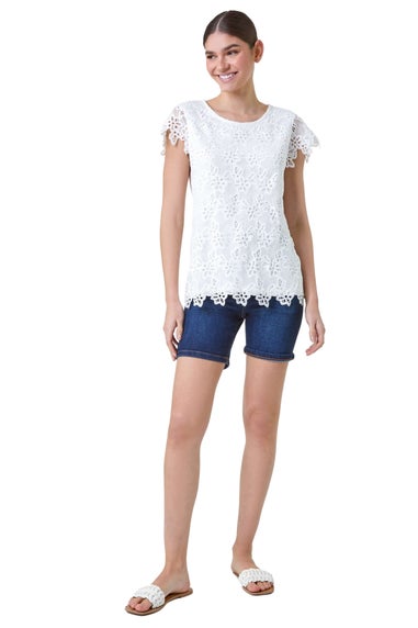 Roman Ivory Floral Lace Sleeveless Top