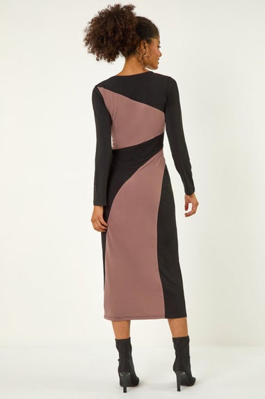 Dusk Black Colour Block Stripe Stretch Midi Dress