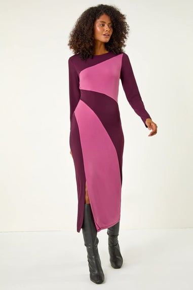 Dusk Pink Dusk Colour Block Stripe Stretch Midi Dress