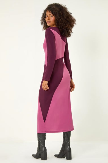 Dusk Pink Dusk Colour Block Stripe Stretch Midi Dress