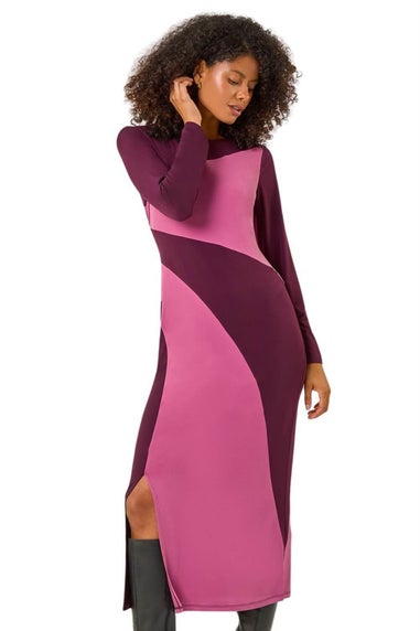 Dusk Pink Dusk Colour Block Stripe Stretch Midi Dress