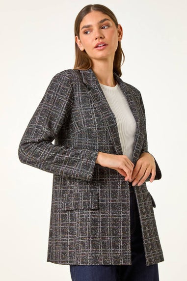 Roman Black Textured Longline Blazer