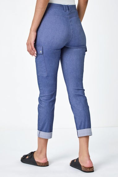 Roman Indigo Turn Up Stretch Cargo Trousers