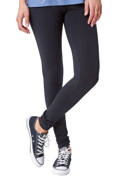 Roman Black Stretch Plain Elastic Waist Leggings