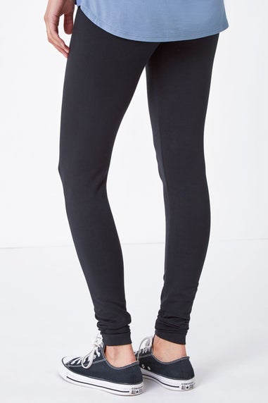 Roman Black Stretch Plain Elastic Waist Leggings