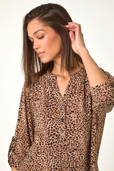 Roman Beige Animal Print Stretch Blouse