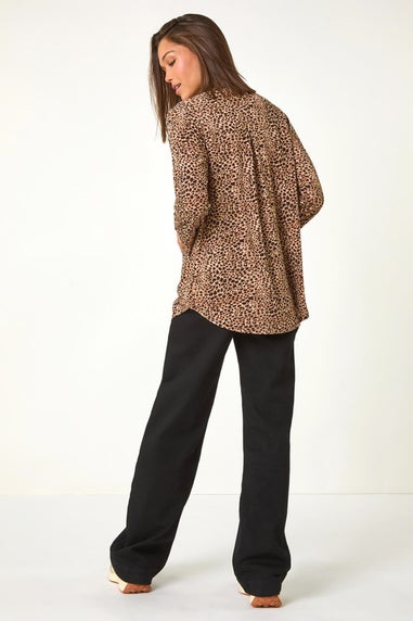 Roman Beige Animal Print Stretch Blouse