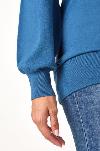 Roman Petrol Blue Plain V-Neck Stretch Jumper