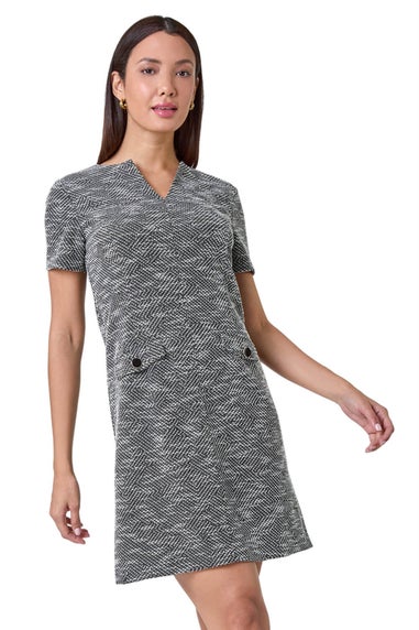 Roman Charcoal Textured Pocket Detail Stretch Dress