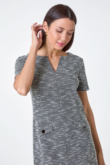 Roman Charcoal Textured Pocket Detail Stretch Dress