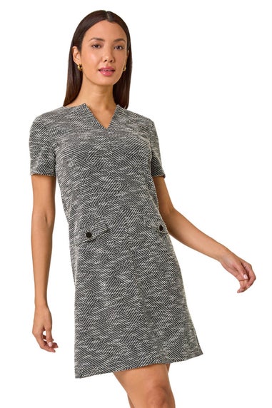 Roman Charcoal Textured Pocket Detail Stretch Dress