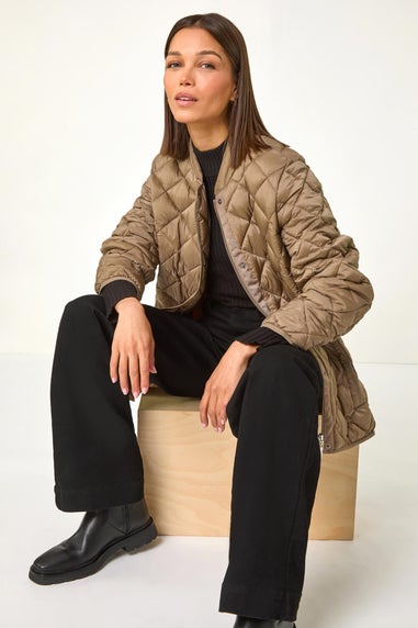 Roman Taupe Diamond Quilted Funnel Coat