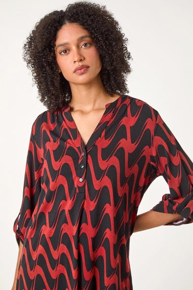 Roman Red Geometric Print Stretch Blouse